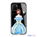 TA for Vivo Y01 / Y01A / Y15A / Y15S Back Cover Sweet Girl Tempered Glass Painting Phone Case for Girls. 