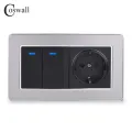 【YIYANGMAOYI111】Coswall EU Standard + 2 Gang 2 Way On / Off Pass Through Switch With LED Indicator Stainless Steel Frame. 