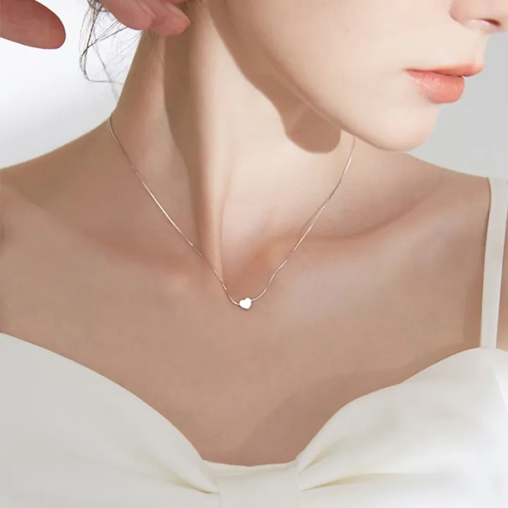925%20Sterling%20Silver%20Heart-shaped%20Necklace%20Female%20Clavicle%20Chain%20Shiny%20Star%20Pendant%20Simple%20Fashion%20Jewelry%20Party%20Birthday%20Gift%20-%20Image%202
