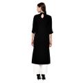 Black Linen Kurti for Women (Tailor Made) - Janasya Neck Hole.