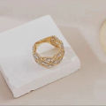 Italian Bratti weave engraved gold vintage court style cut-out pattern hand-brushed roll-on lace ring. 