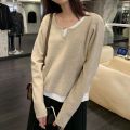 Fake Two-Piece Knitted Sweaters Sweater Women's Spring Autumn and Winter Undershirt French off-Shoulder Chic as Soft Glutinous Inner Wear Blouse. 