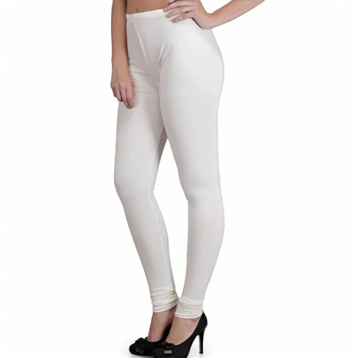 White Cotton Solid Color Leggings for Women Comfortable and Stylish Tights