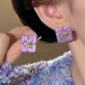 Super fairy purple stud earrings clip women's 2024 new light luxury niche lavender earrings temperament and versatile earrings. 