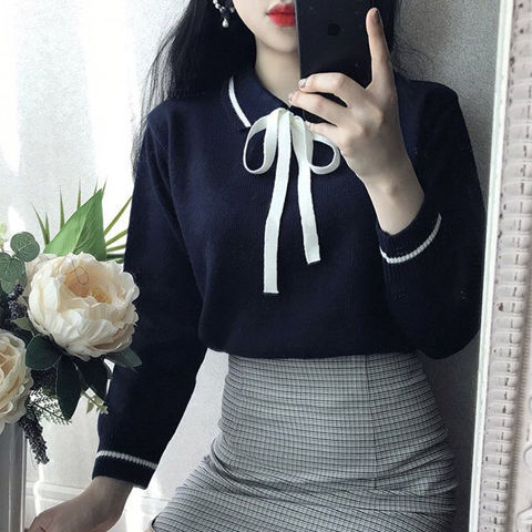 Preppy%20Style%20Sweater%20Women's%20Spring%20Autumn%20Winter%20Korean%20Style%20Loose%20Slimming%20Pullover%20Student%20Knitwear%20Coat%20Undershirt%20Top%20-%20Image%202