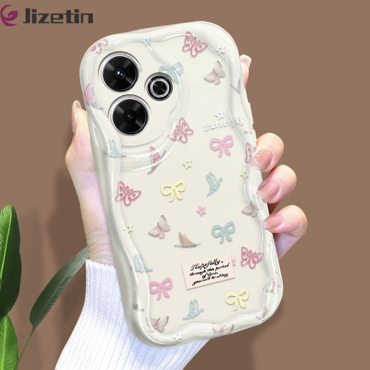 Jizetin for Redmi 13 Xiaomi Poco M6 4G Back Cover Colorful Bowknot Cream Wavy Edge Soft Silicone Phone Case