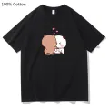 Panda Bear Bubu and Dudu They're Kissing T-shirts Women Cartoon T Shirts 100% Cotton High Quality Summer High Street Casual Tees. 