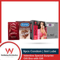 Valentine Special Box | Durex Extra Thin Chocolate, Skore Dotted Strawberry, Moods Dotted 3pcs Pack Condom & EXS Natural Lube 5ml. 
