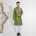 Lubnan Mens Olive Color Indian Cotton Regular Fit Panjabi. 