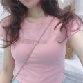 Letter embroidered top 2024 Summer New Slim Bottoming Women's Clothing Korean Style Short Sleeve Fashion T Loose T-shirt.