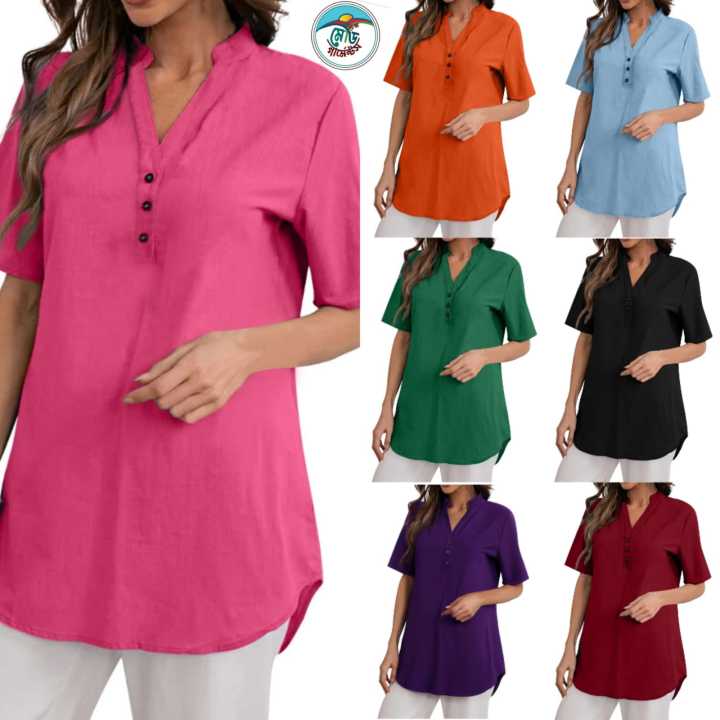 Light and Airy: Solid Color Short-Sleeved V-Neck Tops for Women
