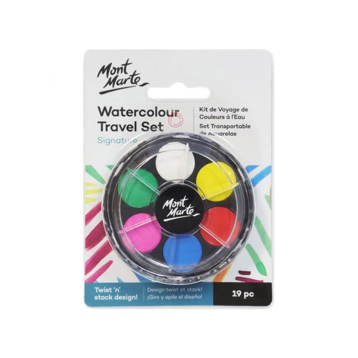 Mont Marte Signature Watercolour Travel Set – 19 Pcs Compact Painting Kit for Artists & Students