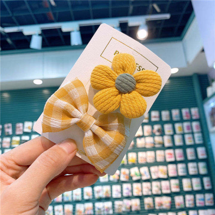 Kid's Fabric Bow and Knot Sunflower Hair Clips Set for Girls