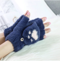 New Korean Cute Cartoon Cat Claw Warm Gloves Autumn Winter Wool Knitting Half Refers To Flip Gloves 1Pair.