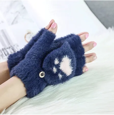 New%20Korean%20Cute%20Cartoon%20Cat%20Claw%20Warm%20Gloves%20Autumn%20Winter%20Wool%20Knitting%20Half%20Refers%20To%20Flip%20Gloves%201Pair%20-%20Image%204