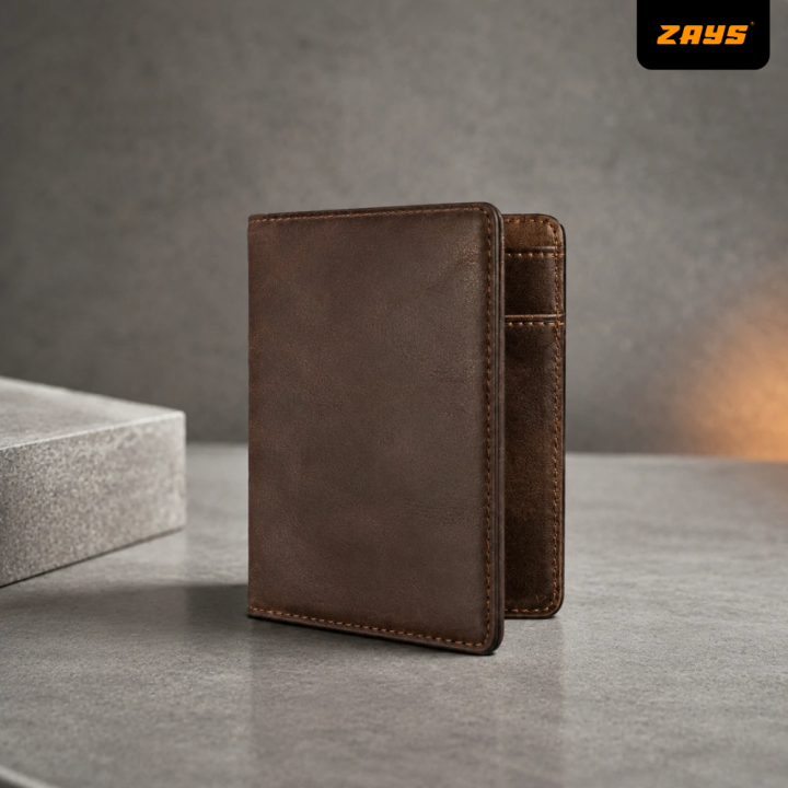 Zays Eco-Friendly Top-Grain Cowhide Leather Bifold Wallet for Men, Slim Compact Wallet 4.3 x 3.3 x 0.4 Inch, 5 Card Slots, 2 Hidden Compartments, 2 Cash Chambers, Microfiber-Lined Pocket, Lightweight 60g