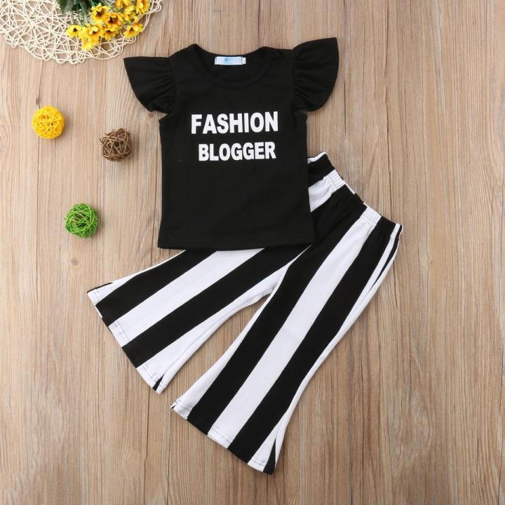 New%20Fashion%20Toddler%20Girls%20Kids%20Tops%20Letter%20Print%20T%20Shirt%20Bell%20Bottom%20Black%20White%20Pants%20Trousers%20Outfits%20Set%20Clothes%20-%20Image%204