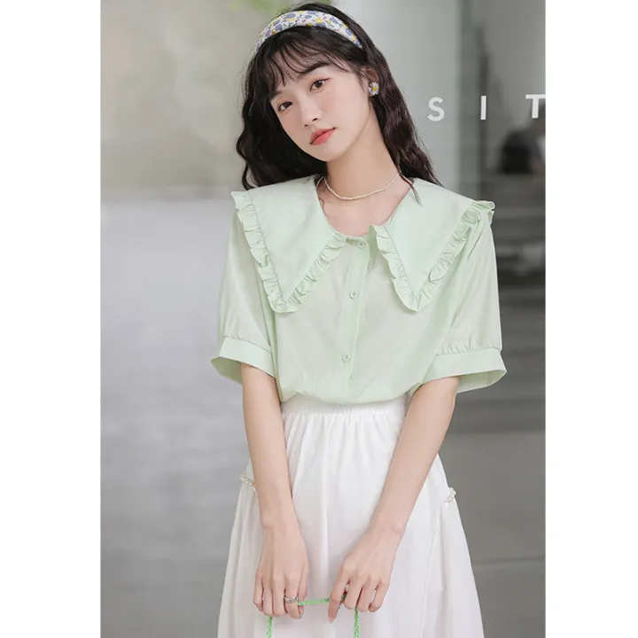 Shirt%20Korean%20Style%20Floral%20French%20Top%20Doll%20Collar%20Summer%20Short%20Sleeve%20Chiffon%20T%20T-shirt%20New%202024%20Hot%20Girl%20-%20Image%202