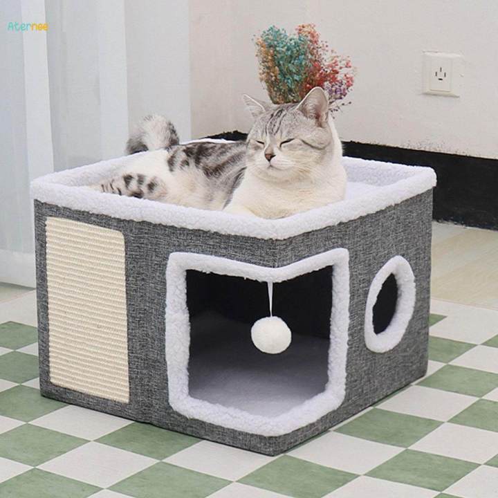 Pet Cat House Sisal Cat Mansion Storage Kitty Cave Bed Cat Houses for