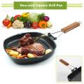 Steak Frying Pan Cast Iron Steak Grill Pans Non-Stick Frying Pan Wooden Handle.