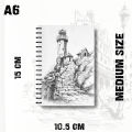 Notebook Aesthetic Sketch Watch Tower Line Art Minimalist Design Bright Theme Rise360 Writing Journal Pad K563. 