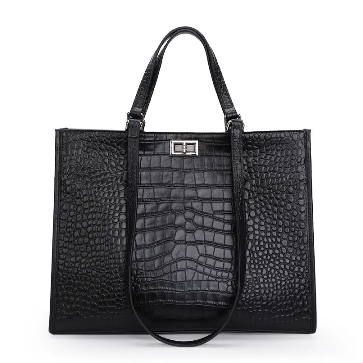 Genuine%20leather%20crocodile%20print%20handbag%20bag%20women's%202024%20new%20fashion%20and%20versatile%20temperament%20retro%20classic%20large%20capacity%20tote%20bag%20-%20Image%202