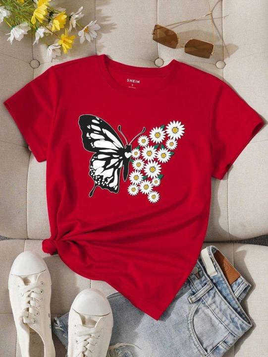 Ladies Drop Shoulder T-Shirt (Butterfly 01)