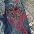 2024 Summer New Harajuku Vintage Hip-hop Cross Printed Baggy Denim Shorts Men's Y2K Gothic Rock Fashion Short Jeans Street Wear. 