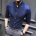 2023 New Shirts for Men Clothing Korean Slim Fit Half Sleeve Shirt Mens Casual Plus Size Business Formal Wear Chemise Homme 5XL.