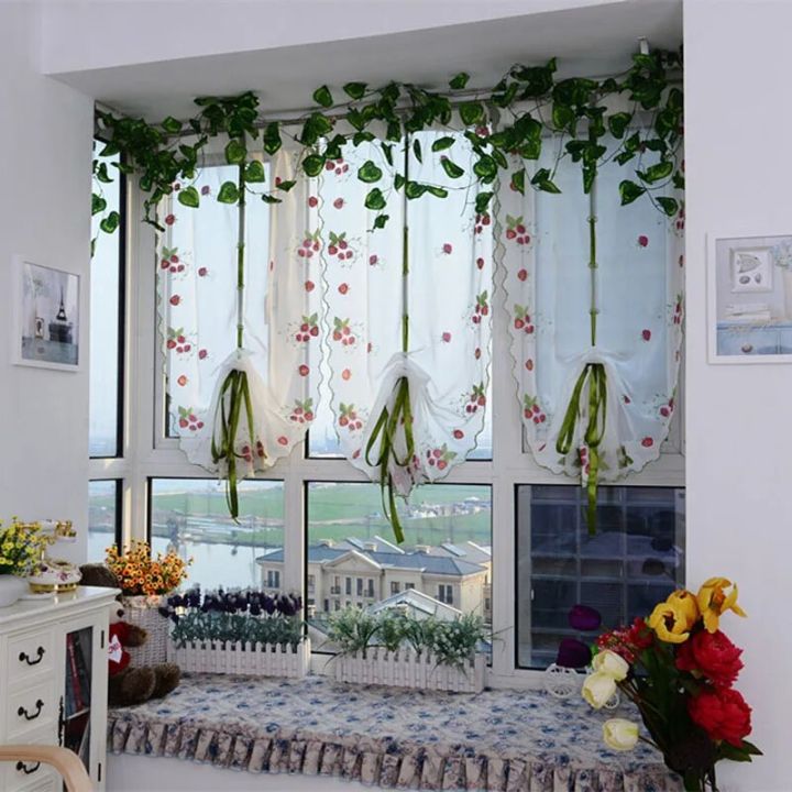 100*80cm Strawberry/Butterfly Pattern Curtain Flower Tulle Finished Product Quality Window Screens Curtain Home Decoration