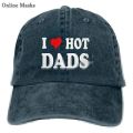 【Nice Day Toy Findings Store】(NEW)I Love Hot Dads I Heart Dads Love Hot Dads Hat Cap Adjustable Washable Cowboy Hat Denim Cap for Man.