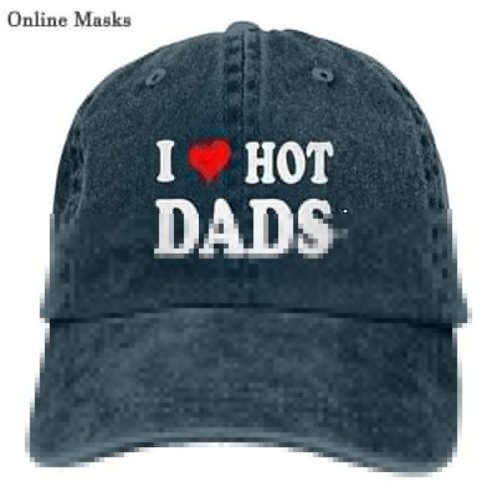 【Nice Day Toy Findings Store】(NEW)I Love Hot Dads I Heart Dads Love Hot Dads Hat Cap Adjustable Washable Cowboy Hat Denim Cap for Man