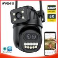 6K 12MP WiFi Security Camera Three Lens 8X Zoom PTZ Outdoor Camera Auto Tracking 4K 8MP Video Waterproof Surveillance CCTV iCSee. 
