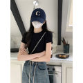 Small Red T T-shirt Women's Short-Sleeved Short Tight Hot Girl Top Summer New Solid Color Slim-Fit Shoulder T-shirt. 