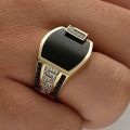 Classic Men's Ring Fashion Metal Gold Color Inlaid Black Stone Zircon Punk Rings for Men Engagement Wedding Luxury Jewelry. 