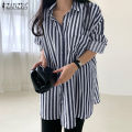 ZANZEA Korean Style Women Fashion Casual Lapel Shirt Button Down Striped Tops Blouse. 
