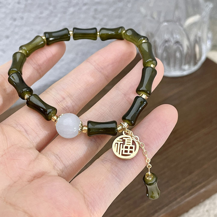 Green%20hurried%20opal%20beading%20new%20Chinese%20bamboo%20slub%20safety%20buckle%20bracelet%20women's%20light%20luxury%20design%20sense%20glass%20bracelet%20-%20Image%208
