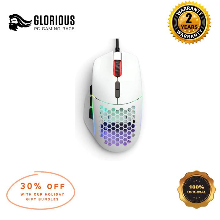 Glorious MODEL I RGB 69 grams mouse lightest multi-button gaming mouse. Magnetic Swappable Buttons for Maximum Comfort matte black/matte white