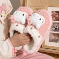 Sanrios My Melody Cinnamoroll Kuromi Anime Cartoon Cute Winter Warm Plush Cotton Slippers Girl Non Slip Thick Sole Home Shoes.