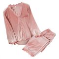 Velvet Pajamas Women Autumn Winter Sleepwear Long Sleeve Casual Nightwear Pyjamas Suit Loose Home Clothes Lace Trim Sleep Set.