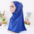 beautiful big gilrs muslim hijab with lace and stones islamic scarf shawl headscarf hat armia pull on wrap ramadan gift.