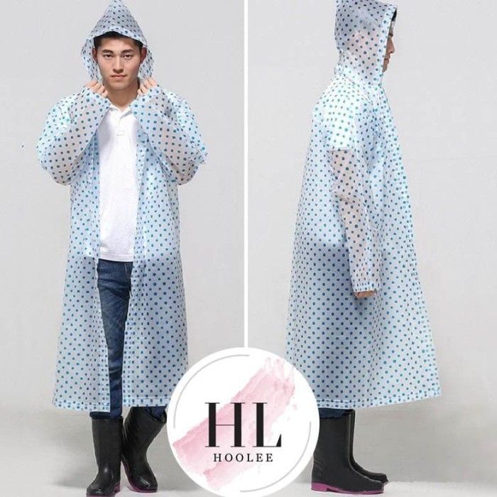 1 Pcs Travel Fashion EVA raincoat reusable Outdoor Poncho Rain Coat for Couple Polka dot Hoodie Button Raincoat for Hiking Camping