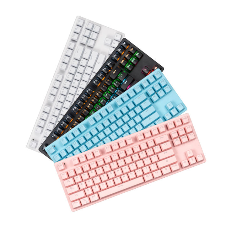 HXSJ%2087-key%20Mechanical%20Keyboard%20Wired%20Keyboard%20RGB%20Backlit%20Keyboard%20Blue%20Switch/%2026-key%20Rollover/%20Multimedia%20Combination%20Keys%20White%20-%20Image%205