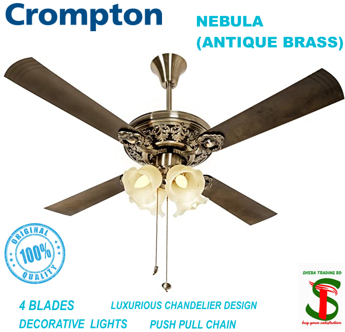 Crompton Nebula Ceiling Fan with Decorative Lights 1200 mm 48 Inch (Antique Brass)
