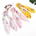 Silk Hair Scrunchies, Hair Scarf with Flower Pattern, Stripe Printed Hair Band For Woman 1 Pcs. 