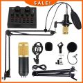 Sound Card-Singing Broadcast Condenser BM 800 Microphone Recoding Studio light ,Live Music,TikTok,live Facebook for phone Computar audio Entertainment Sound Recording Microphone&Sound card.