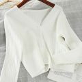 OUSLEE 2021 Cardigan Sweater Women Spring Long Sleeve Short Sweaters Female Ribbed Knitted Jumper Tops Femme Casual Soft Outwear. 