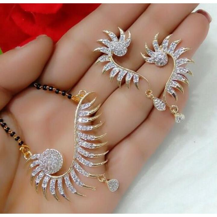 Indian Mangalautra Necklace White Stone Drop Gold Plated AD Bride Star Wedding