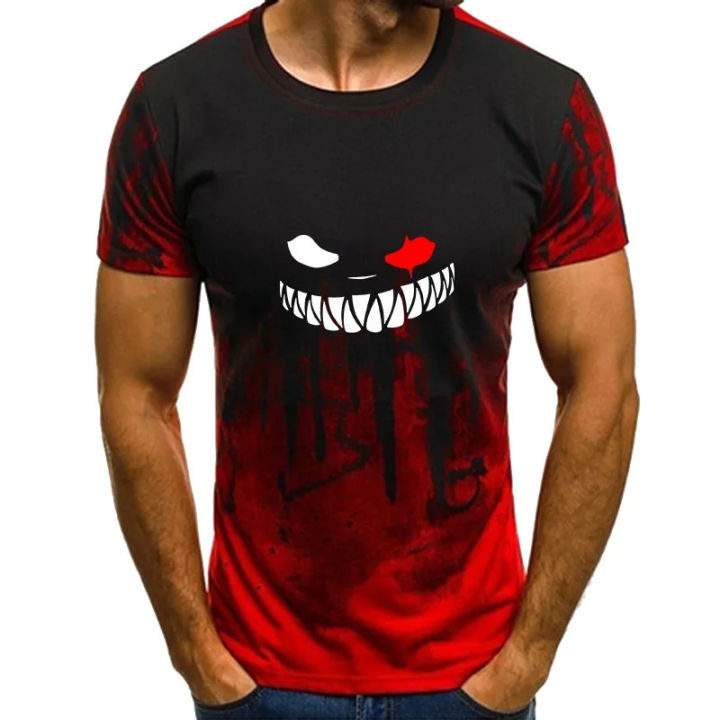 Men's Devil Smiling Face Printed Short Sleeved T-shirt, Casual Top, Summer Street Clothing, Fashion