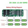 3S BMS Lithium Battery 18650 Charger PCB 20A BMS Battery Protection Board 12.6V 3-Series 18650 Li-ion Battery Cell 12V Charging Module For Drill Motor 12.6V Lipo Cell Module 64x20x3.4mm.